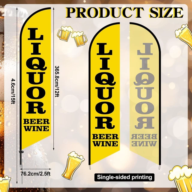 Alt view image 9 of 14 - Liquor Beer Wine Windless Swooper Flag Feather Banner Sign 15 ft Tall Stand Beer Wine Advertising Flag Sign with Pole Kit and Fiberglass Ground Stake for Outside