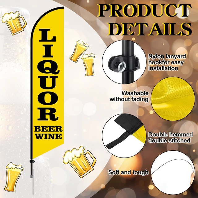 Alt view image 10 of 14 - Liquor Beer Wine Windless Swooper Flag Feather Banner Sign 15 ft Tall Stand Beer Wine Advertising Flag Sign with Pole Kit and Fiberglass Ground Stake for Outside
