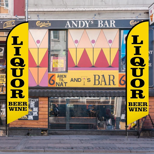 Alt view image 12 of 14 - Liquor Beer Wine Windless Swooper Flag Feather Banner Sign 15 ft Tall Stand Beer Wine Advertising Flag Sign with Pole Kit and Fiberglass Ground Stake for Outside