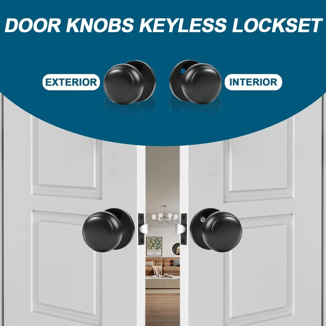 Alt view image 12 of 14 - Passage Door Knobs, 4 Pack Matte Black Door Knobs, for Hallway & Closet Non-Locking Interior Round Door Handles Keyless Reversible for Left Right Handed Doors