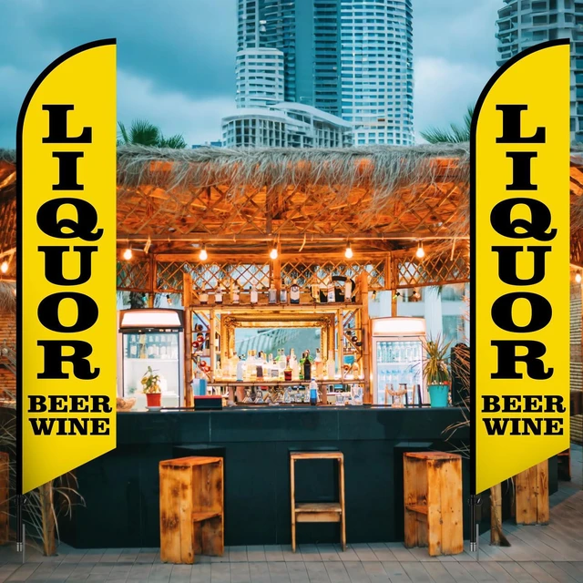 Alt view image 14 of 14 - Liquor Beer Wine Windless Swooper Flag Feather Banner Sign 15 ft Tall Stand Beer Wine Advertising Flag Sign with Pole Kit and Fiberglass Ground Stake for Outside