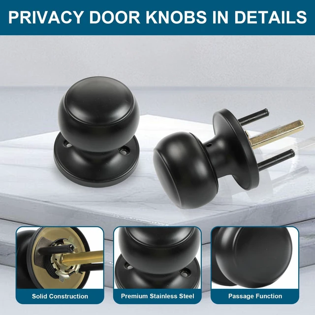 Alt view image 14 of 14 - Passage Door Knobs, 4 Pack Matte Black Door Knobs, for Hallway & Closet Non-Locking Interior Round Door Handles Keyless Reversible for Left Right Handed Doors