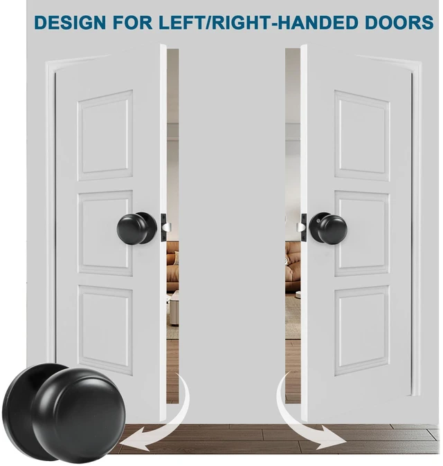 Alt view image 13 of 14 - Passage Door Knobs, 4 Pack Matte Black Door Knobs, for Hallway & Closet Non-Locking Interior Round Door Handles Keyless Reversible for Left Right Handed Doors