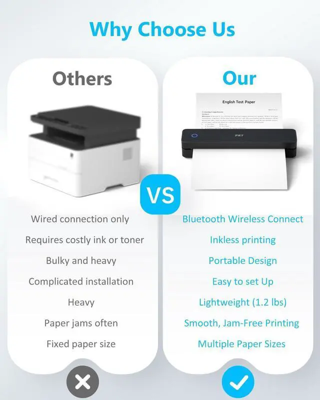 Alt view image 11 of 14 - Inkless Portable Printer for Travel, Wireless Thermal Printer Support 8.5 x 11 US Letter A4 B5, Bluetooth Mobile Printers for Laptop, iPhone, Android for Home, Car, Office, School, MT610 Black