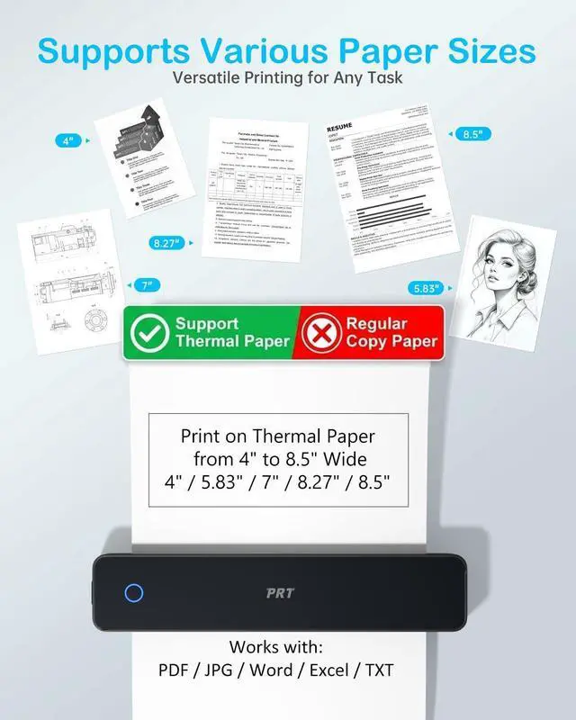 Alt view image 12 of 14 - Inkless Portable Printer for Travel, Wireless Thermal Printer Support 8.5 x 11 US Letter A4 B5, Bluetooth Mobile Printers for Laptop, iPhone, Android for Home, Car, Office, School, MT610 Black