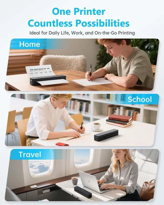Alt view image 14 of 14 - Inkless Portable Printer for Travel, Wireless Thermal Printer Support 8.5 x 11 US Letter A4 B5, Bluetooth Mobile Printers for Laptop, iPhone, Android for Home, Car, Office, School, MT610 Black