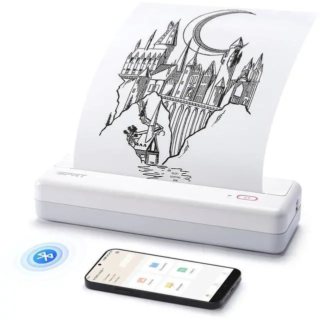 Alt view image 8 of 14 - MT890 Portable Wireless Printer - with Thermal A4 Paper, Bluetooth Inkless Printer for Travel/Home, Support US Letter&A4&A5 Size, Mobile Printers Compatible with iOS, Android & Laptop - White