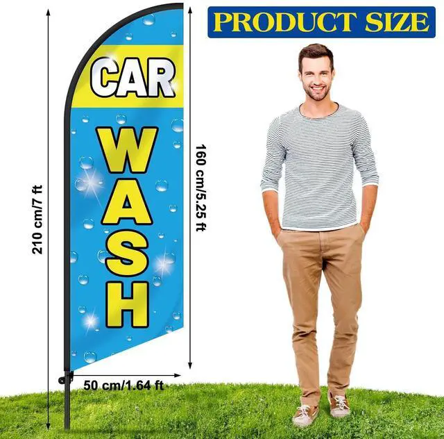 Alt view image 9 of 14 - 3 Pcs Car Wash Sign Car Wash Flags Feather Flag Banner Auto Detail Hand Wash Sign Feather Advertising Flag with Pole Kit Weatherproof Polyester Flag for Business Advertising