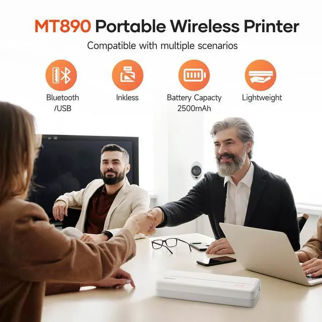 Alt view image 9 of 14 - MT890 Portable Wireless Printer - with Thermal A4 Paper, Bluetooth Inkless Printer for Travel/Home, Support US Letter&A4&A5 Size, Mobile Printers Compatible with iOS, Android & Laptop - White