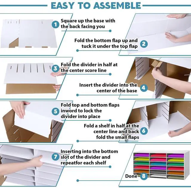 Alt view image 12 of 12 - 2 Pcs Construction Paper Storage, Classroom Mailboxe, Back to School Literature Sorter, Sturdy Cardboard Paper Organizer for Teacher, Student, Office(18 Slots,White)