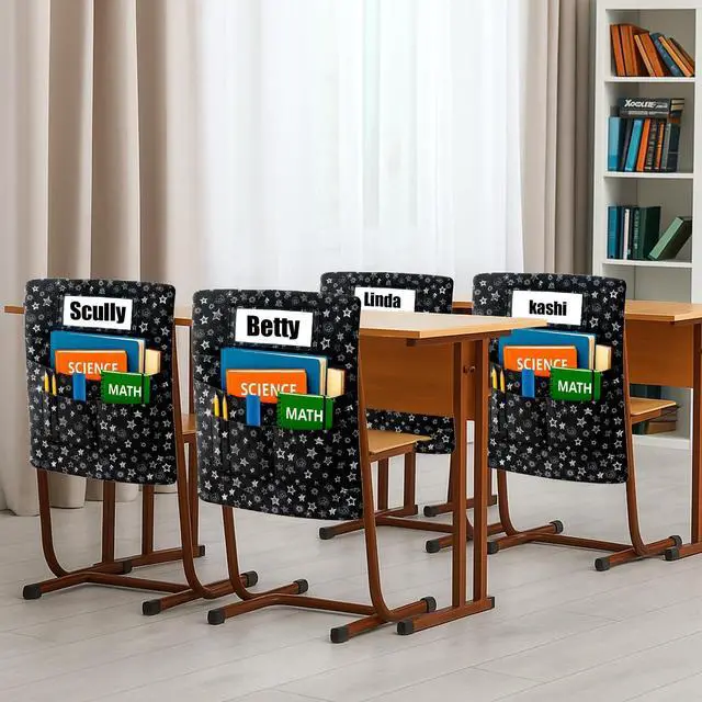 Alt view image 14 of 14 - 25 PCS Chair Pockets for Classroom Chairs, 15"W x 19"H Seat Sacks with 5 Pockets, Durable 600D Oxford Student Chair Bag Organizer with Name Tag Slot for K-5 Kindergarten School, Black