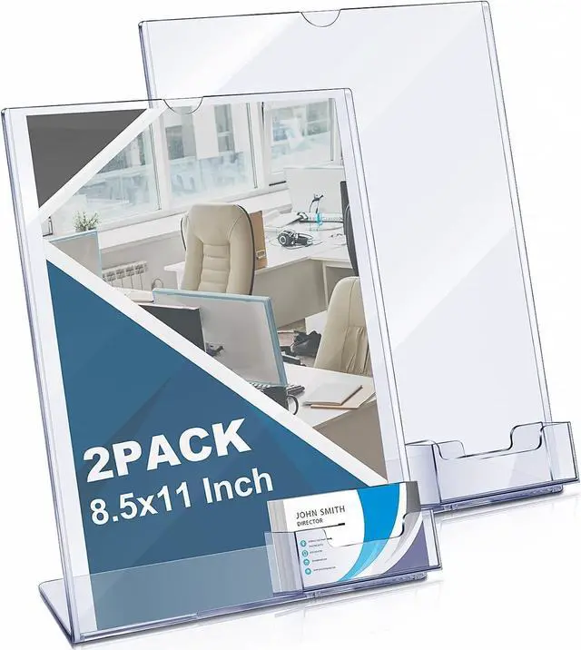 Alt view image 4 of 6 - Acrylic Flyer Stand Sign Holder with Business Card Holder 8.5 x 11 Clear Brochure Display Stand with Business Card Pocket for Magazine Pamphlet Booklets Menu Desktop(8 Pcs)