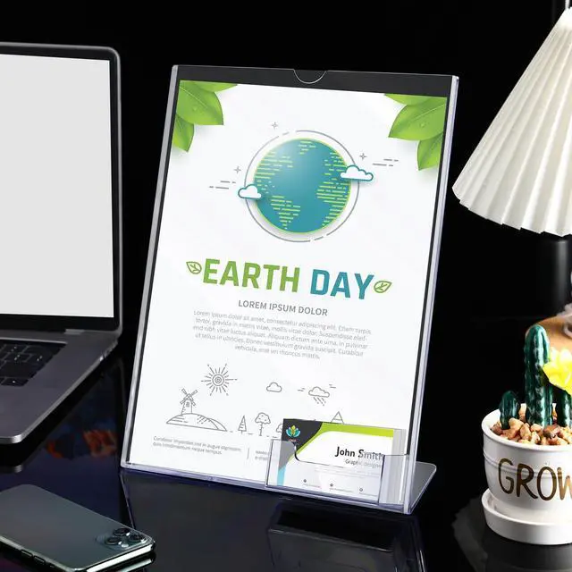 Alt view image 5 of 6 - Acrylic Flyer Stand Sign Holder with Business Card Holder 8.5 x 11 Clear Brochure Display Stand with Business Card Pocket for Magazine Pamphlet Booklets Menu Desktop(8 Pcs)