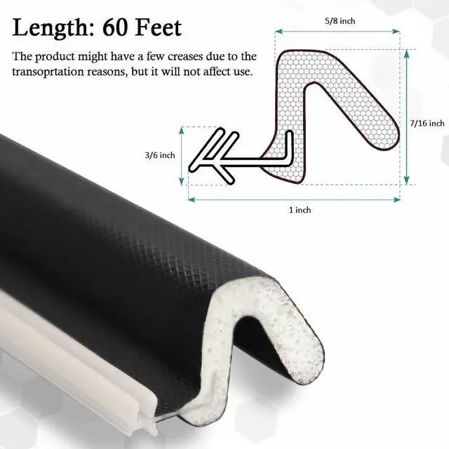 Alt view image 10 of 14 - Kerf Weather Stripping for Door Seal Strip, 60 Ft, Black | Q Foam Door Weatherstrip Seal, Front Door Seal Strip for Door Frame with Slot Card, Slot Installation, Easy Cut to Size