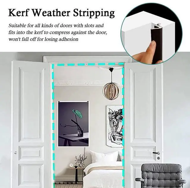 Alt view image 13 of 14 - Kerf Weather Stripping for Door Seal Strip, 60 Ft, Black | Q Foam Door Weatherstrip Seal, Front Door Seal Strip for Door Frame with Slot Card, Slot Installation, Easy Cut to Size