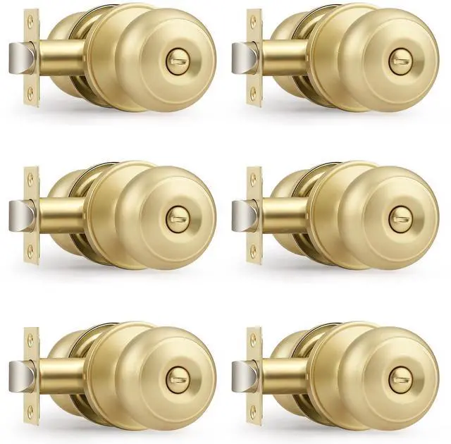 Alt view image 8 of 14 - Brushed Brass Door Knobs for Bedroom Bathroom, Interior Door Knob with Round Ball, Gold Privacy Door Knob, 6 Pack