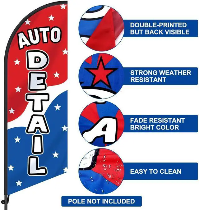 Alt view image 10 of 14 - 3 Pcs Car Wash Sign Car Wash Flags Feather Flag Banner Auto Detail Hand Wash Sign Feather Advertising Flag with Pole Kit Weatherproof Polyester Flag for Business Advertising