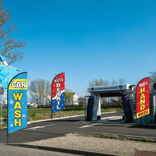 Alt view image 12 of 14 - 3 Pcs Car Wash Sign Car Wash Flags Feather Flag Banner Auto Detail Hand Wash Sign Feather Advertising Flag with Pole Kit Weatherproof Polyester Flag for Business Advertising