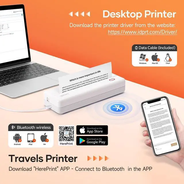 Alt view image 10 of 14 - MT890 Portable Wireless Printer - with Thermal A4 Paper, Bluetooth Inkless Printer for Travel/Home, Support US Letter&A4&A5 Size, Mobile Printers Compatible with iOS, Android & Laptop - White
