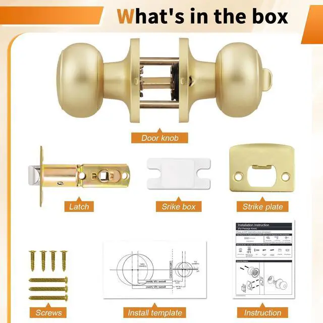 Alt view image 13 of 14 - Brushed Brass Door Knobs for Bedroom Bathroom, Interior Door Knob with Round Ball, Gold Privacy Door Knob, 6 Pack