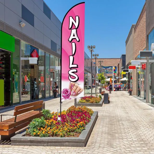 Alt view image 13 of 14 - 2 Sets Nails Salon Feather Flag Sign 11FT Nails Flags for Business Pole Kit with Stainless Steel Ground Spikes Portable Bags Pink Feather Banner Signs for Businesses Advertising Marketing