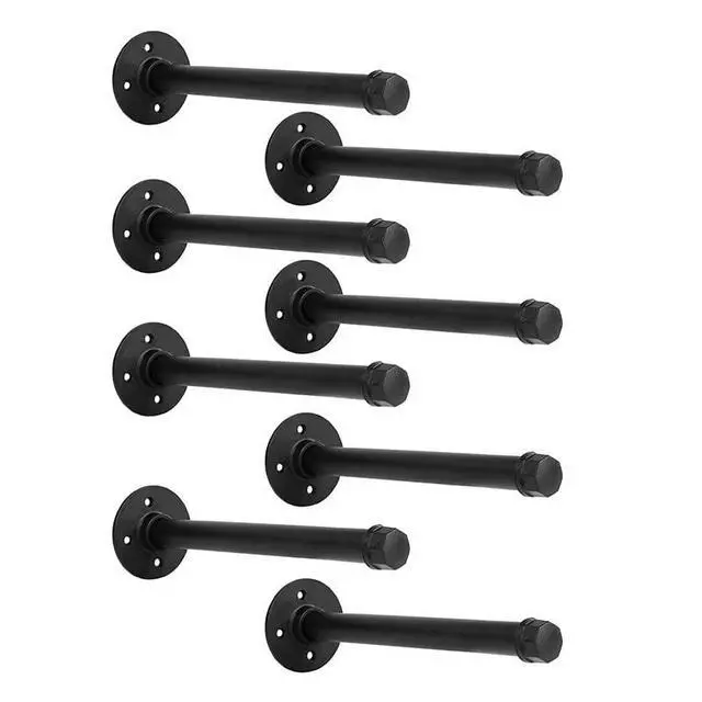 Alt view image 8 of 14 - Industrial Black Iron Pipe Shelf Brackets Wall Mount DIY Shelving Brackets Pipe Decor Wall Rustic Garment Rack Hardware Included, 8 Inch Set of 8