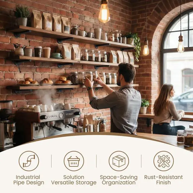 Alt view image 10 of 14 - Industrial Black Iron Pipe Shelf Brackets Wall Mount DIY Shelving Brackets Pipe Decor Wall Rustic Garment Rack Hardware Included, 8 Inch Set of 8
