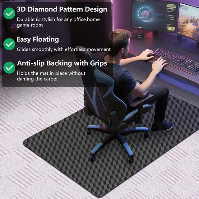 Alt view image 14 of 14 - Office Chair Mat for Carpet, 60"x48"Gaming Computer Desk Mat for Low Pile Carpet, Heavy Duty Floor Protector Mat for Rolling Chairs, Easy Glide Chair Mat for Home Office