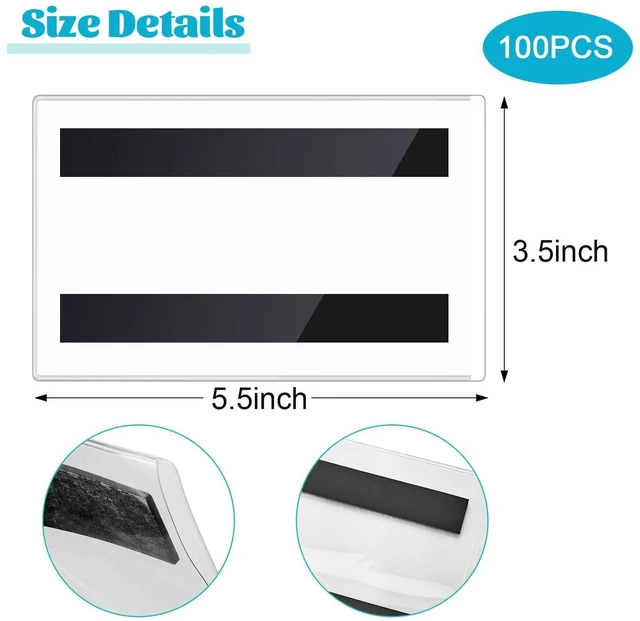 Alt view image 8 of 12 - 100 Pcs Magnetic Label Holder 5.5 x 3.5 Inches Pallet Rack Sign Holder Clear Plastic Protectors Magnetic Data Card Holders File Cabinet Labels for Metal Racks and Shelves Window