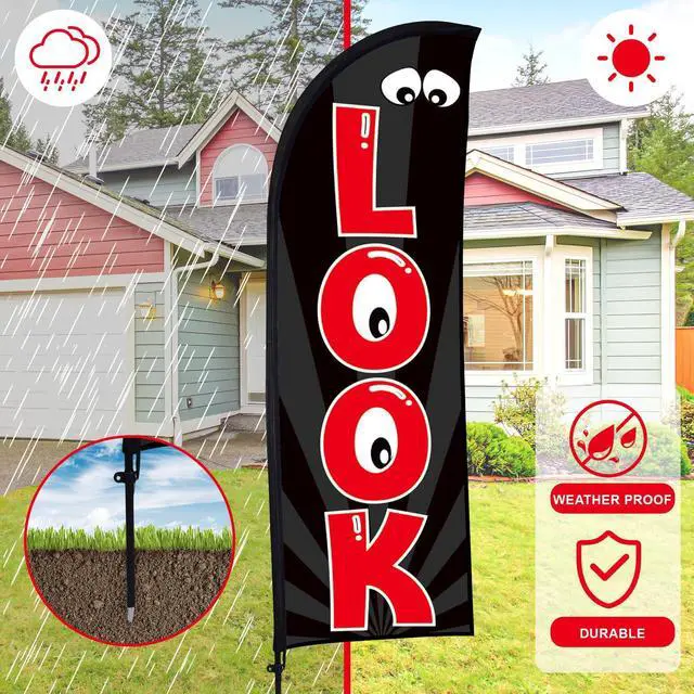 Alt view image 12 of 12 - 3 Sets Now Open Look Welcome Feather Flag Banners Advertising Sign for Business 7 Feet Tall Open Swooper Flag Sign with Fiberglass Pole Kit Rotating Ground Spike and Portable Bag (Black)