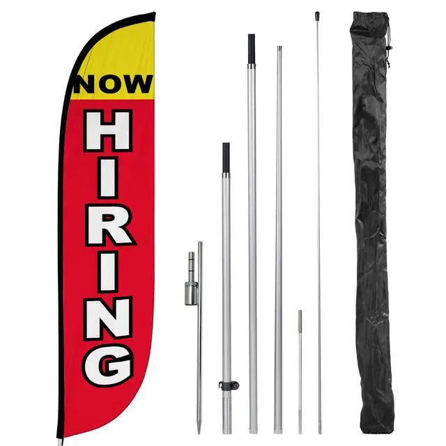 Alt view image 7 of 12 - Feather Flag Set, 12 ft Advertising Flag with Poles and Ground Spike for Business Promotion, Now Hiring (10M1200298GSet) | with Poles and Ground Spike