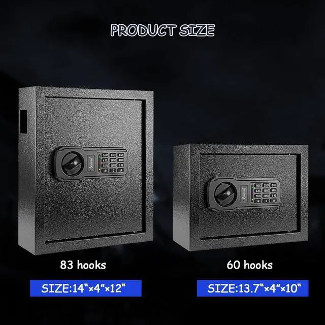 Alt view image 10 of 14 - 60 Keys Cabinet Wall Safe with Sensor Light and Emergency External Power Supply, Electronic Key Safe,Secure Wall Mount Safe with 60 Key Tags for Hotels,Office,Companies,Car Dealerships