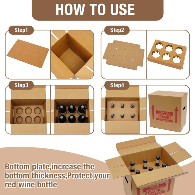 Alt view image 9 of 14 - Xfzzrsdf 10Pcs 6 Bottles Wine Boxes for Moving - Wine Shipping Box Kitchen Moving Storage Carrier with Reinforced Cardboard and Handles for Glassware Dishes Travel (14 x 9 x 13 Inch)