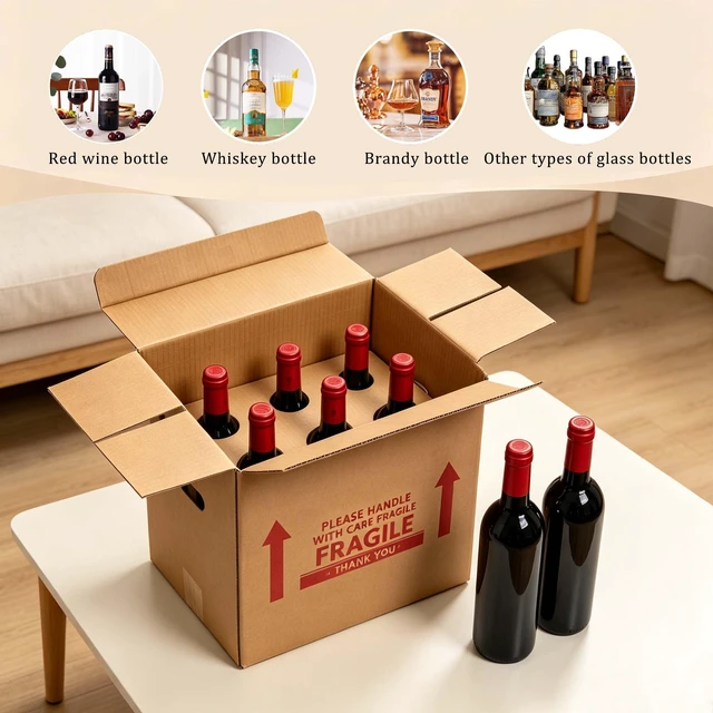 Alt view image 10 of 14 - Xfzzrsdf 10Pcs 6 Bottles Wine Boxes for Moving - Wine Shipping Box Kitchen Moving Storage Carrier with Reinforced Cardboard and Handles for Glassware Dishes Travel (14 x 9 x 13 Inch)