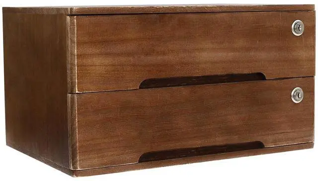 Alt view image 8 of 14 - Desk Organizer with 2 Drawers, Wooden Desktop Storage Cabinet File Holder with Locks and Keys, Storage Organizer Filing Case for Office Bedroom Home, L15.8*W11*H8.7in, Walnut