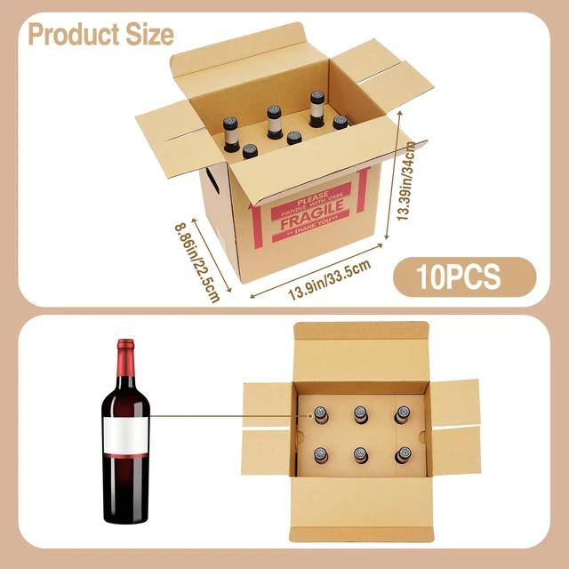 Alt view image 11 of 14 - Xfzzrsdf 10Pcs 6 Bottles Wine Boxes for Moving - Wine Shipping Box Kitchen Moving Storage Carrier with Reinforced Cardboard and Handles for Glassware Dishes Travel (14 x 9 x 13 Inch)