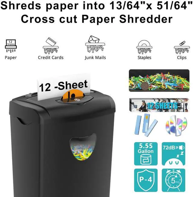 Alt view image 9 of 14 - 12-Sheet Cross Cut Paper Shredder with Large 5.55-Gallon Basket - P-4 Security, 3-Mode Shred for Cards/CDs/Staples/Clips - Jam Proof System for Office (ETL Certified)
