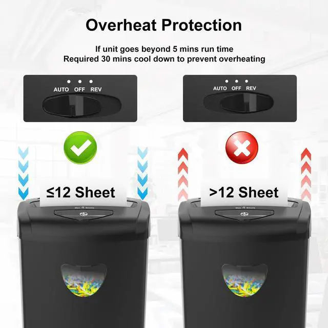 Alt view image 13 of 14 - 12-Sheet Cross Cut Paper Shredder with Large 5.55-Gallon Basket - P-4 Security, 3-Mode Shred for Cards/CDs/Staples/Clips - Jam Proof System for Office (ETL Certified)