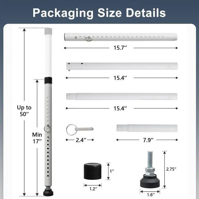 Alt view image 14 of 14 - Sliding Door Security Bar, 17.7-50.5inch Heavy Duty Adjustable Sliding Patio Door Lock Bar with Rubber Tips,Diameter 1inch Window Security Bar for Home Apartment Travel Children Women (White)