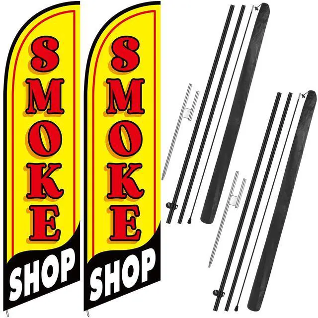 Alt view image 7 of 12 - 2 Set Smoke Shop Feather Flag Pole Kit Smoke Shop Sign Banner Advertising Feather Banner for Outside Outdoor Business Decoration(11 ft)