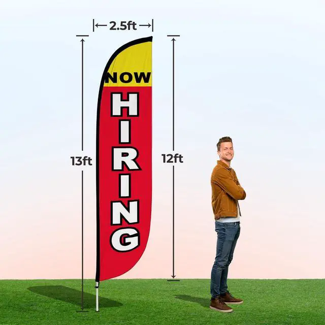 Alt view image 10 of 12 - Feather Flag Set, 12 ft Advertising Flag with Poles and Ground Spike for Business Promotion, Now Hiring (10M1200298GSet) | with Poles and Ground Spike