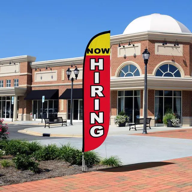 Alt view image 11 of 12 - Feather Flag Set, 12 ft Advertising Flag with Poles and Ground Spike for Business Promotion, Now Hiring (10M1200298GSet) | with Poles and Ground Spike