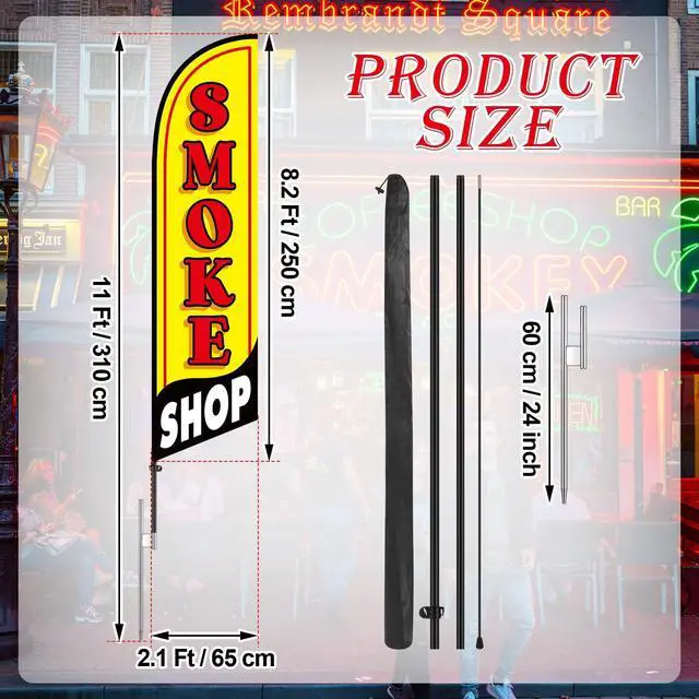 Alt view image 8 of 12 - 2 Set Smoke Shop Feather Flag Pole Kit Smoke Shop Sign Banner Advertising Feather Banner for Outside Outdoor Business Decoration(11 ft)