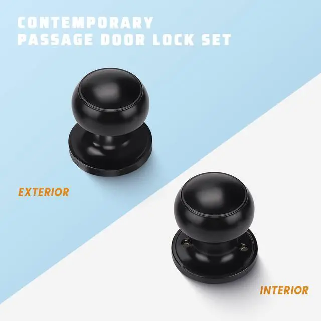 Alt view image 9 of 14 - 6 Pack Matte Black Door Knob - Round Interior Door Handles for Hallway & Closet, Non-Locking Passage Door Knobs with Durable Lockset, Easy Install