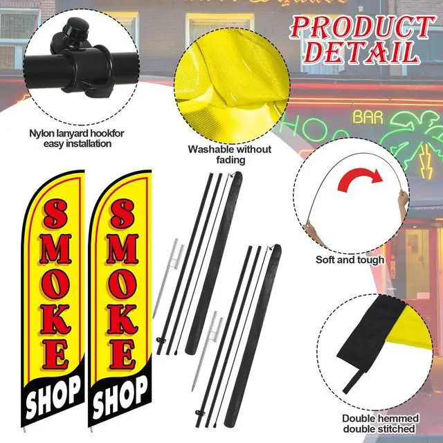 Alt view image 10 of 12 - 2 Set Smoke Shop Feather Flag Pole Kit Smoke Shop Sign Banner Advertising Feather Banner for Outside Outdoor Business Decoration(11 ft)