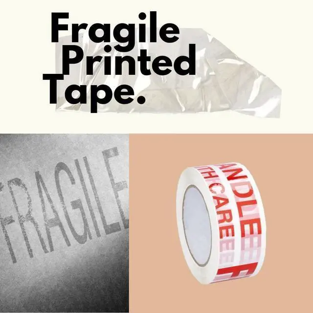 Alt view image 10 of 12 - Fragile Packing Tape, Preprinted Shipping Tape Rolls, White Red, 3 Inch x 110 Yards, Pack of 12 Rolls