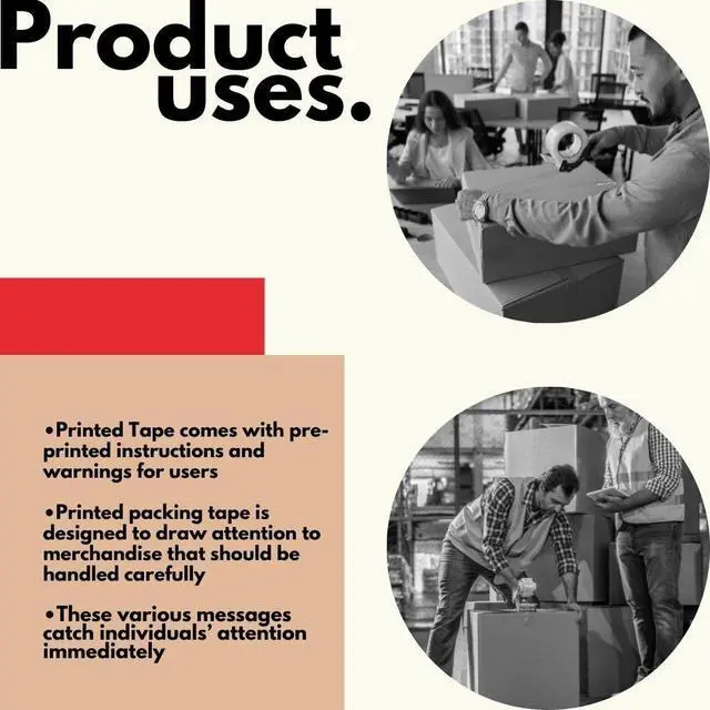 Alt view image 11 of 12 - Fragile Packing Tape, Preprinted Shipping Tape Rolls, White Red, 3 Inch x 110 Yards, Pack of 12 Rolls