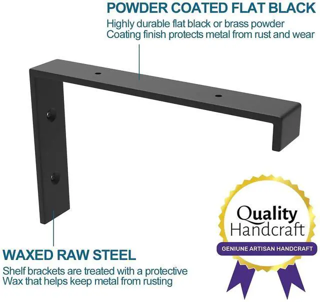 Alt view image 13 of 14 - 12 Inch Heavy Duty Floating Shelf Bracket, Wall Mounting Industrial Black Shelf Brackets, 1/5 Inch Thick Iron Metal Brackets for Shelves 6 Packs