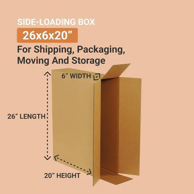 Alt view image 8 of 12 - Shipping Side Loading Moving Boxes 26" x 6" x 20" (10 Pack) Large Corrugated Cardboard Packaging Boxes - Shipping, Packing, Moving, and Storage Box for Home or Office - 10 Pack