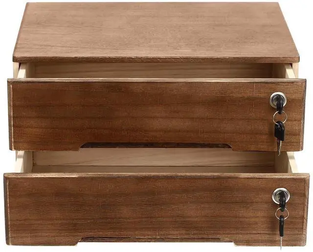 Alt view image 14 of 14 - Desk Organizer with 2 Drawers, Wooden Desktop Storage Cabinet File Holder with Locks and Keys, Storage Organizer Filing Case for Office Bedroom Home, L15.8*W11*H8.7in, Walnut